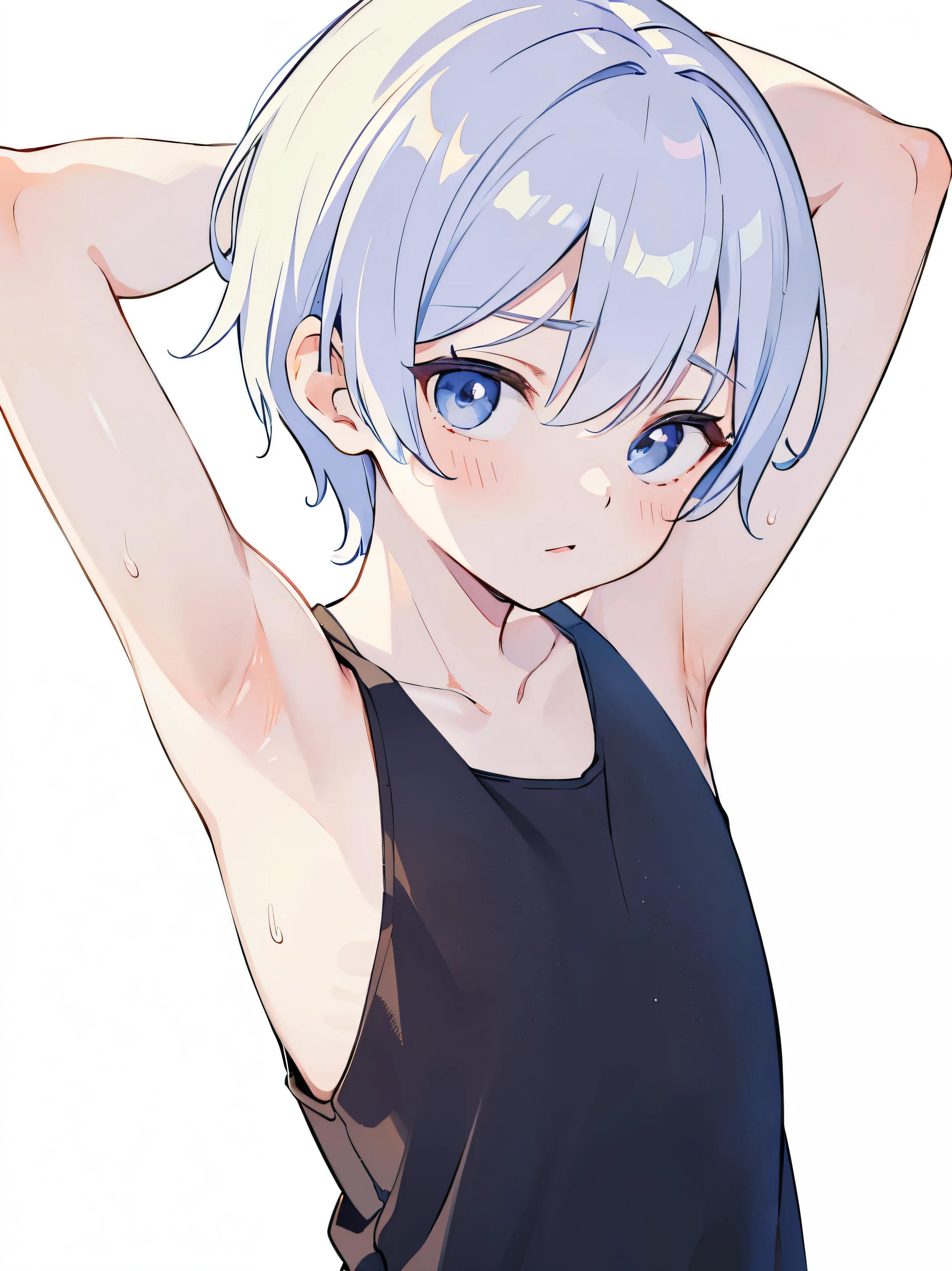 Highres, Masterpiece, Best quality at best,Best Quality,hight quality, hight detailed, Anime style, 1boy, teenager, pretty face, Shota, young boy,-yeld, haome, gay, yaoi, Tank top, (Showing armpit), shine closer to the armpit, Cute armpit, Sexy armpit, beautiful armpits, seductive armpits, a Boy cutely shows his armpit, such  a cute smooth armpit, The armpits of a  boy, Adorable little armpits, Give me a proportional picture of a  boy's armpits,
Give me a picture of the armpit of a young boy, the armpit looks clean and smells good, the armpit is very beautiful, the boy is teasing using his armpit, (very young boy), (very small and short body), Simple beckground, cute boy, Uhd, bokeh, sweat