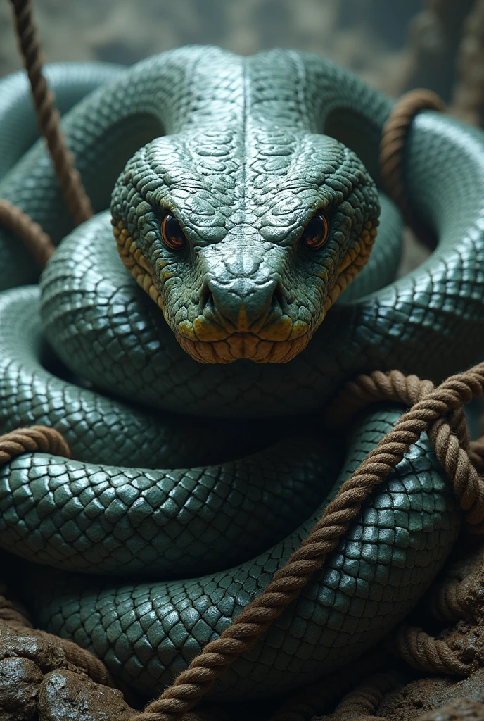 The viper, which measured no less than twenty yards, was secured with ropes