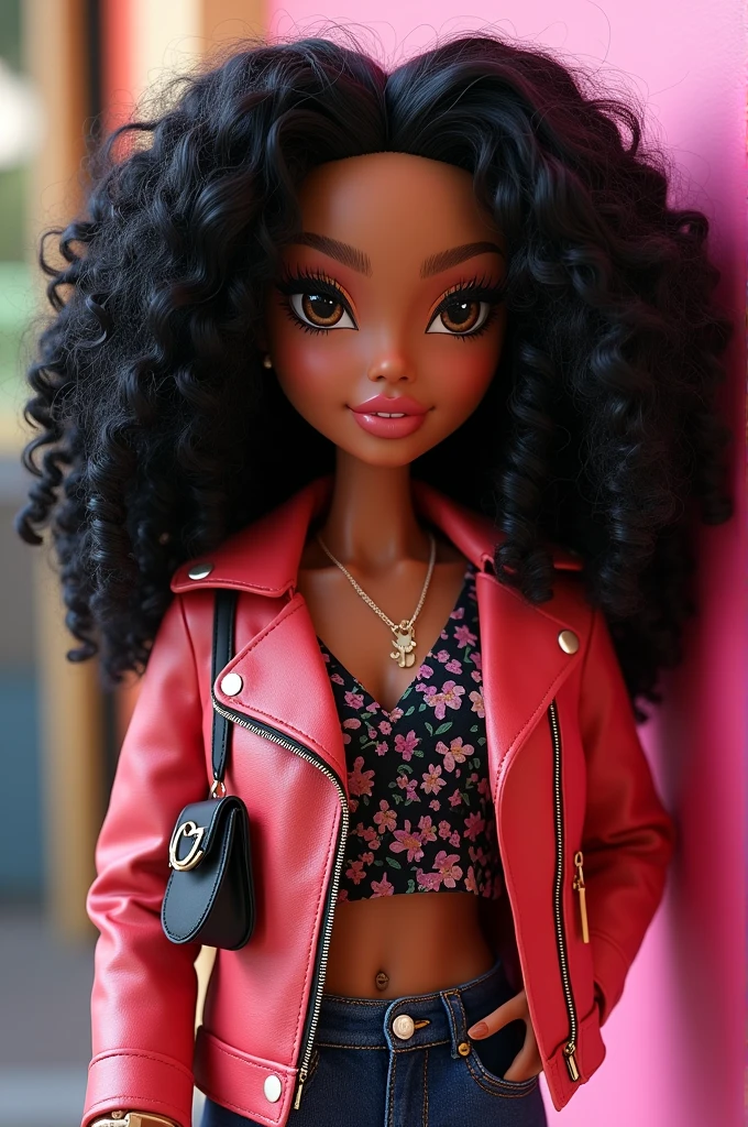 I want a bratz with curly black hair, light brown eyes and who is fashionable.