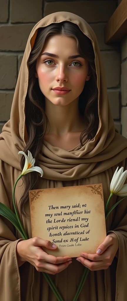 Image of Mary mother of Jesus in the 1st century with this biblical text Lc 1:46-47: "Then Mary said: My soul magnifies the Lord, And my spirit rejoices in God my Savior;"