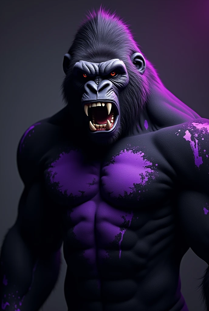 Create an interclass model shirt with the predominant color black and purple details, the mascot is a gorilla, make it very angry