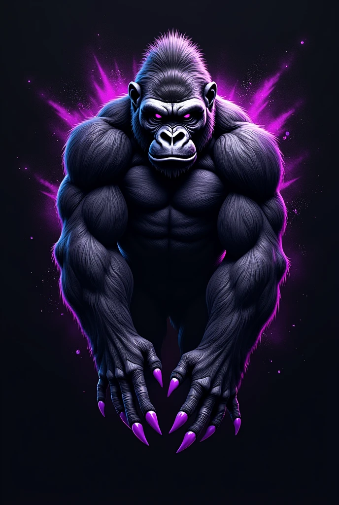 Create an interclass model t-shirt with the predominant color black and purple details, the mascot is a gorilla