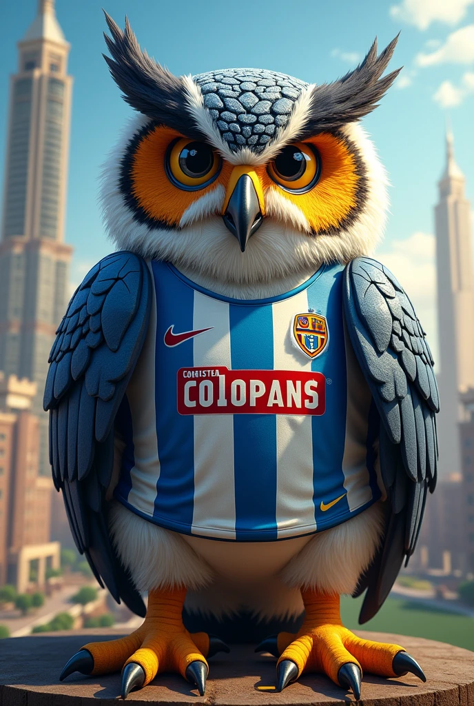 an owl mascot dressed in the uniform of the Corinthians, a Brazilian team from São Paulo