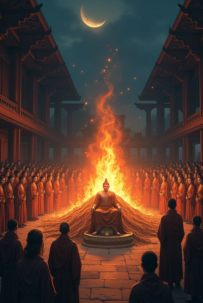 His Majesty's wish, Chanting the Matika, Dharma Hall of Remembrance, royal funeral pyre, Funeral service,Make merit, Sharpest images, Many people came to listen to the Abhidhamma., Night atmosphere, Crescent Moon