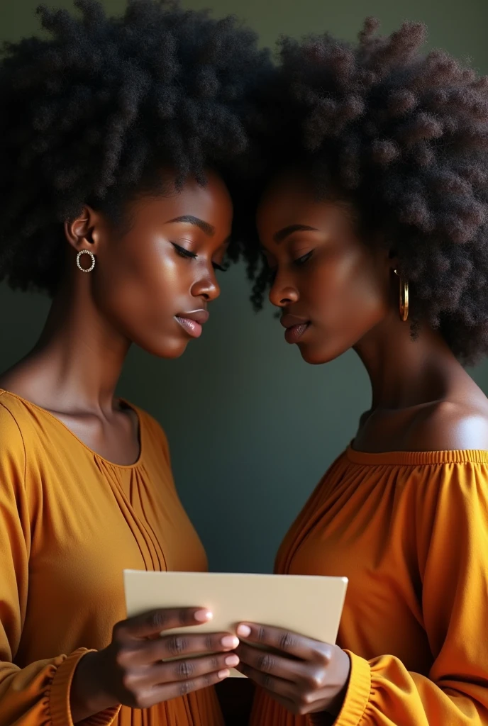 2 afro woman, holding the same sheet