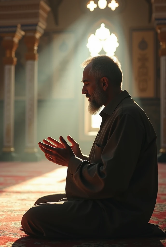 A man praying in mosque in blur