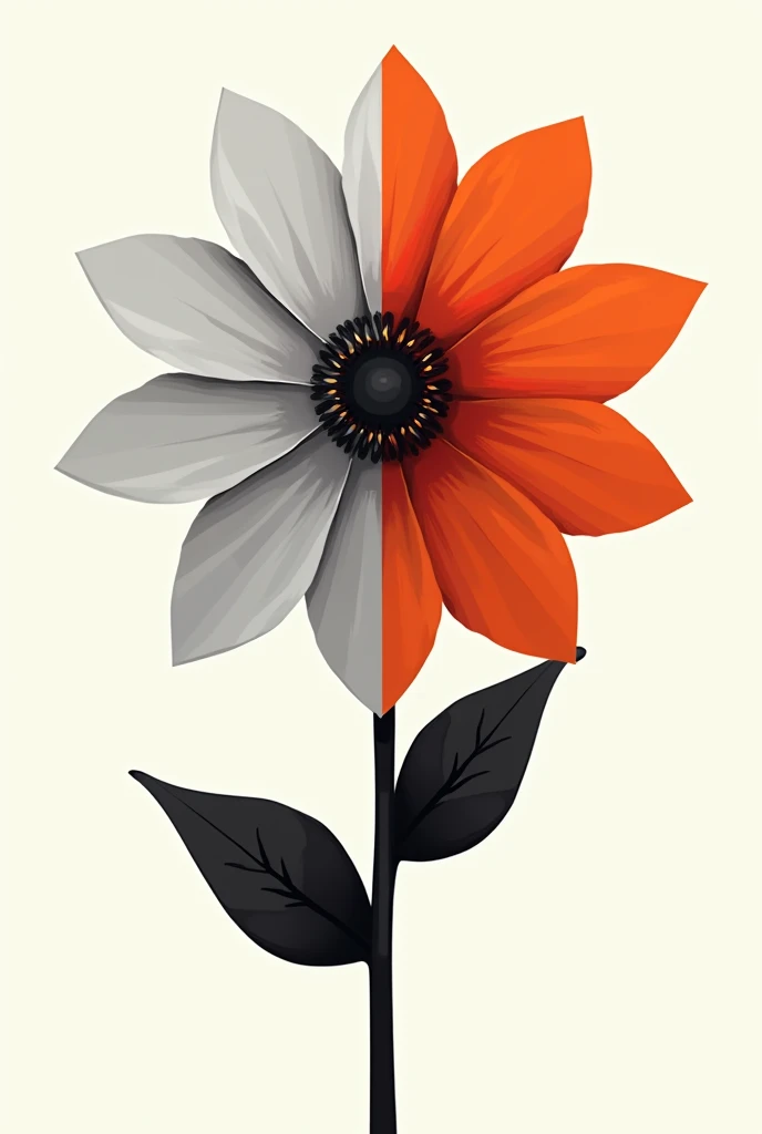 Make a semi polygonal drawing of a flower, half polygonal in black and white and the other half realistic with colors