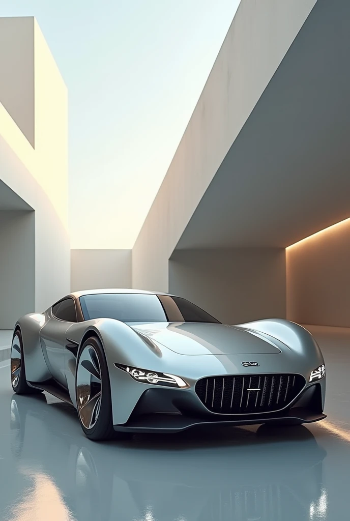 A design of a never-existing car that mixes the old with the modern for a brand to create ( create the image showing all sides of the car, 正面, side and rear of the car)