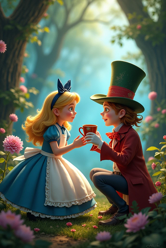 Alice in Wonderland, Alice with the Mad Hatter playing in the Enchanted Forest