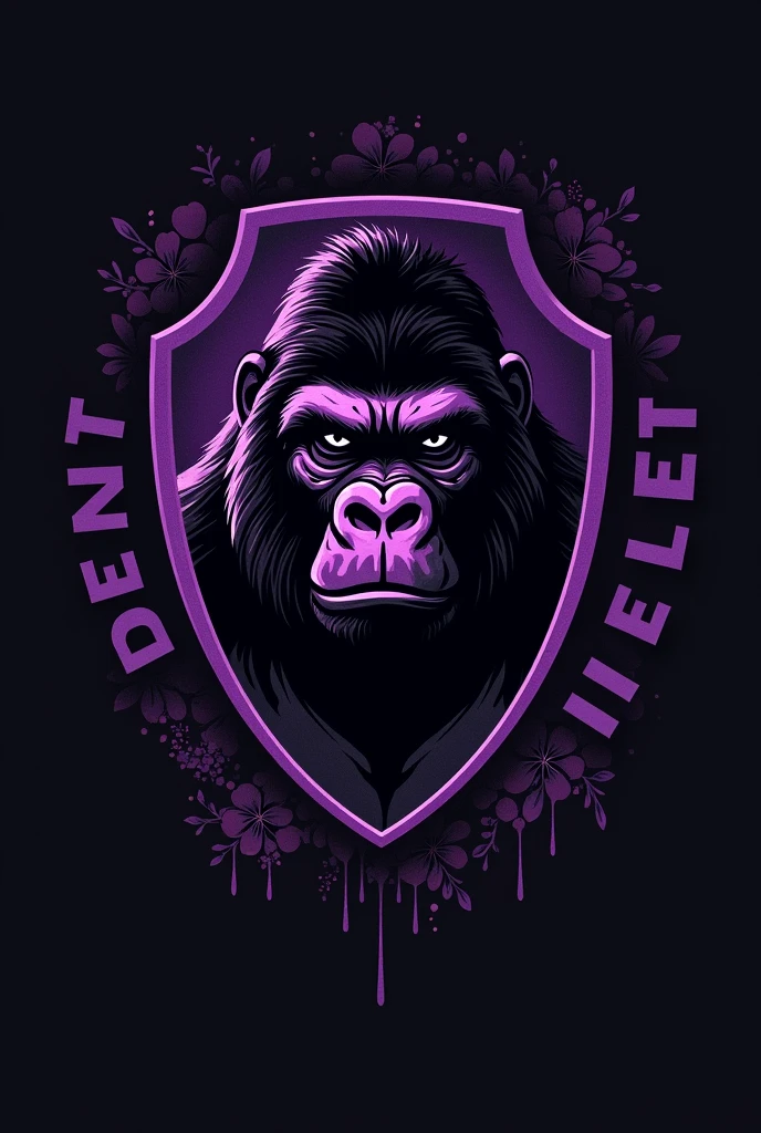 Create an interclass model T-SHIRT with the predominant black color and purple details on the gorilla shield 