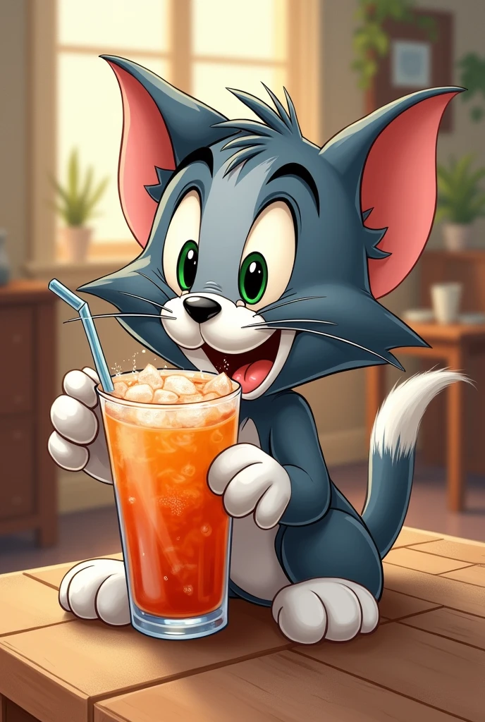 Tom the cat (de tom e Jerry) consuming a soft drink