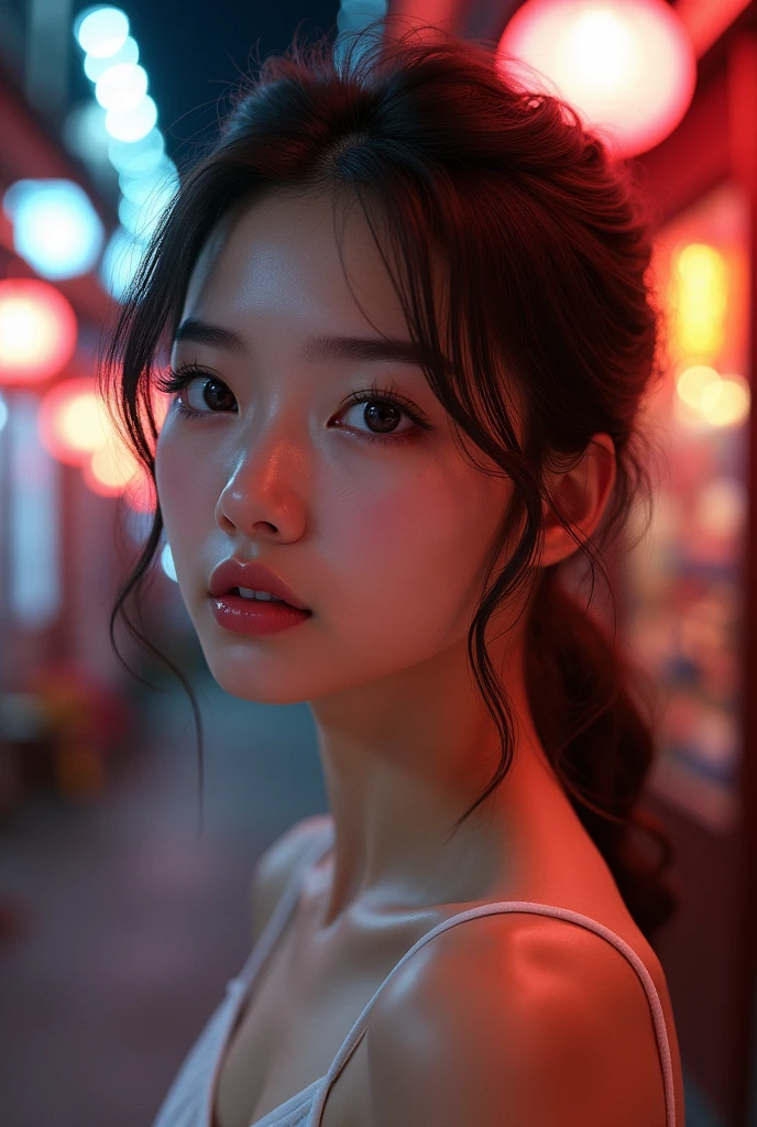 (Highest quality,4K,High resolution,masterpiece:1.4),Very detailedな,Very detailed,Sharp focus,Surreal:1.4,Professional, Human Development Report,超High resolution,Bright colors,Bokeh,Beautiful and delicate eyes,Beautiful and delicate lips,Long eyelashes,Romantic atmosphere,Soft Light,Light and shadow contrast, Lighting Effects,Vibrant and young々Shii,High nose bridge,sexy,Black Hair,girl,smile,cute，Street background，亚洲girl