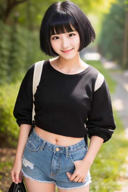 Trendy clothing,Trendy hairstyles,short bangs,black hair,highest quality,Teenage,NSFW,Changing clothes,young girl,smile,