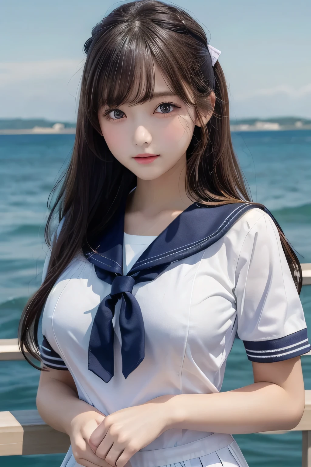 1 girl、(Highest image quality:1.4)、(Super detailed)、(Super detailed美顔)、wonderful face and eyes、black eye、black hair、(sailor suit、school uniform:1.2)、(cleavage)、smooth、Highly detailed CG integrated 8K wallpaper、High-definition RAW color photo、professional photos、Light、逆Light、fantasy、Impressive、Boundary depth writing