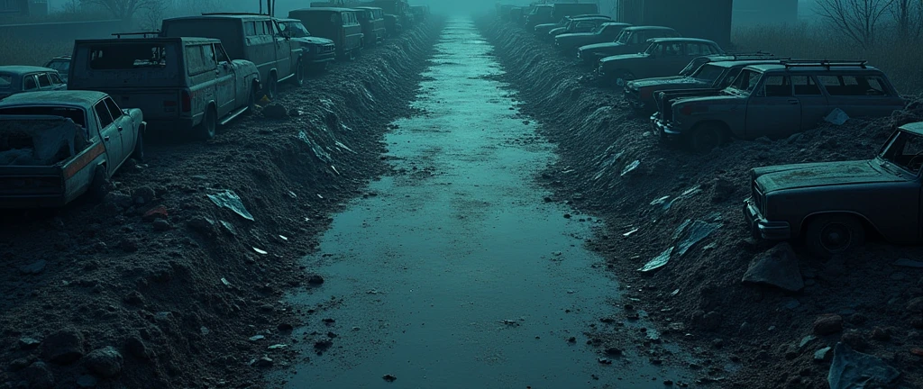 vampire the masquerade, map rpg, (((seen completely from above))), ((a large junkyard, with some broken cars, some mountains of rubble,)), game art, birdseye straight top-down shot from a drone, battlemap, current modern theme, seen from above, role-playing game, empty location, nighttime environment, (with realistic proportions and textures, intricate details, handdrawn, vibrant, cinematic lighting, masterpiece, 8k:1.2)