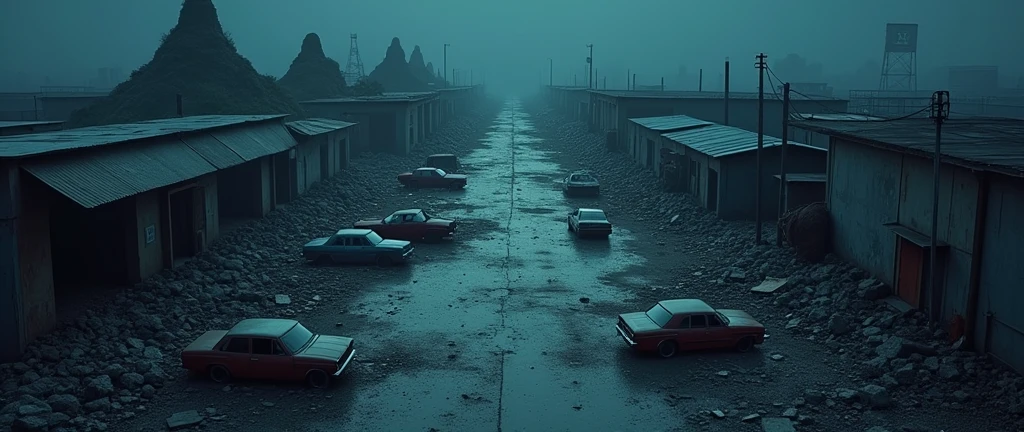vampire the masquerade, map rpg, (((seen completely from above))), ((a large junkyard, with some broken cars, some mountains of rubble,)), game art, birdseye straight top-down shot from a drone, battlemap, current modern theme, seen from above, role-playing game, empty location, nighttime environment, (with realistic proportions and textures, intricate details, handdrawn, vibrant, cinematic lighting, masterpiece, 8k:1.2)
