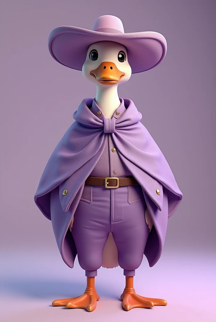 Realistic duck with traditional gaucho clothing in lilac color