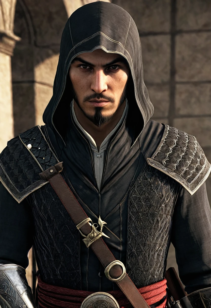 Show me what I look like in the Assassin's Creed universe,wearing clothes from the Assassin's Creed universe,realistic photo in high quality 8k