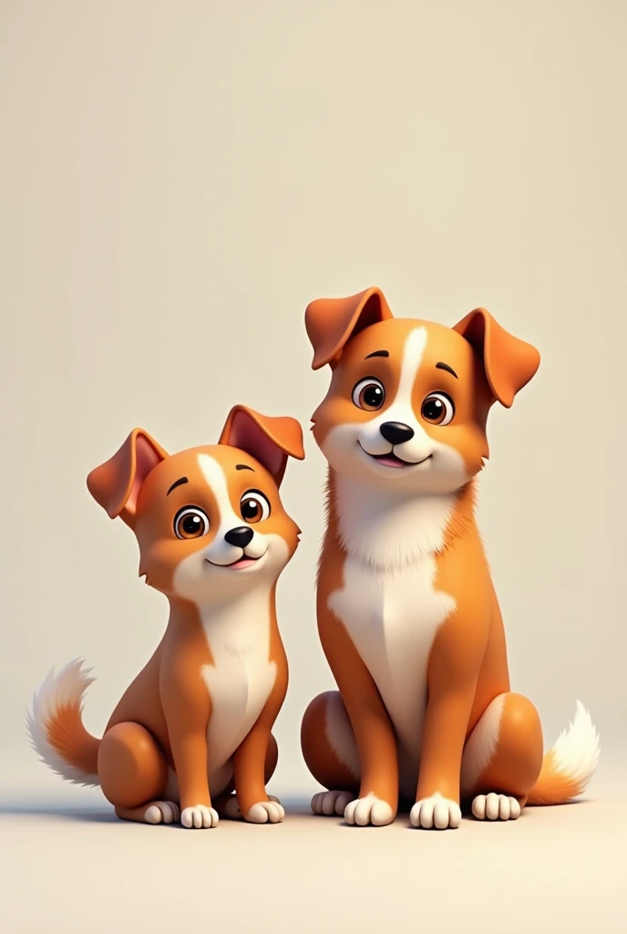 Brown low-haired Vita La dog with some white spots along with a low-haired dog with brown fur and white spots and no tail