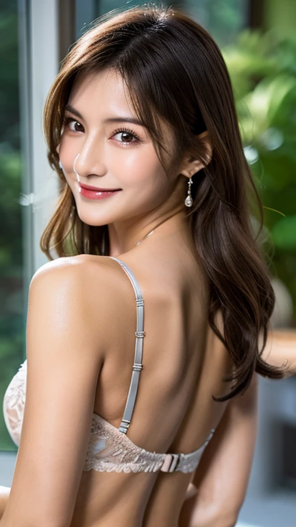 Realistic,( High resolution:1.3),(Perfect Anatomy) High resolution,8k,1. Woman with perfect body, Highly detailed face and eye,Random Hairstyles,Sexy Lingerie,string, (Beautiful Face),Age 20,Small breasts 、Random sexy poses,Butt,close ~ eye、smile