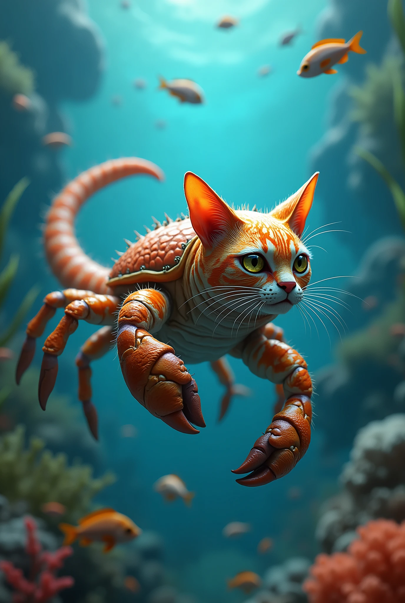 Crab with cat element Location is the sea
