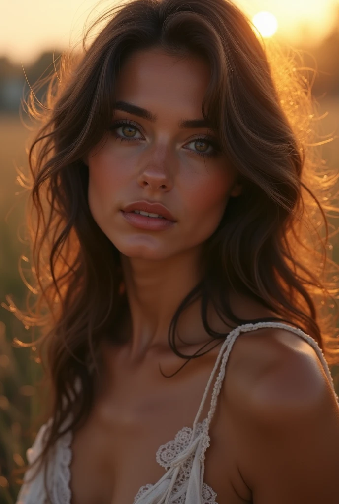 a woman, incredibly beautiful, languid expression, moist eyes, summer dusk, best quality, high resolution, ultra detailed, realistic,