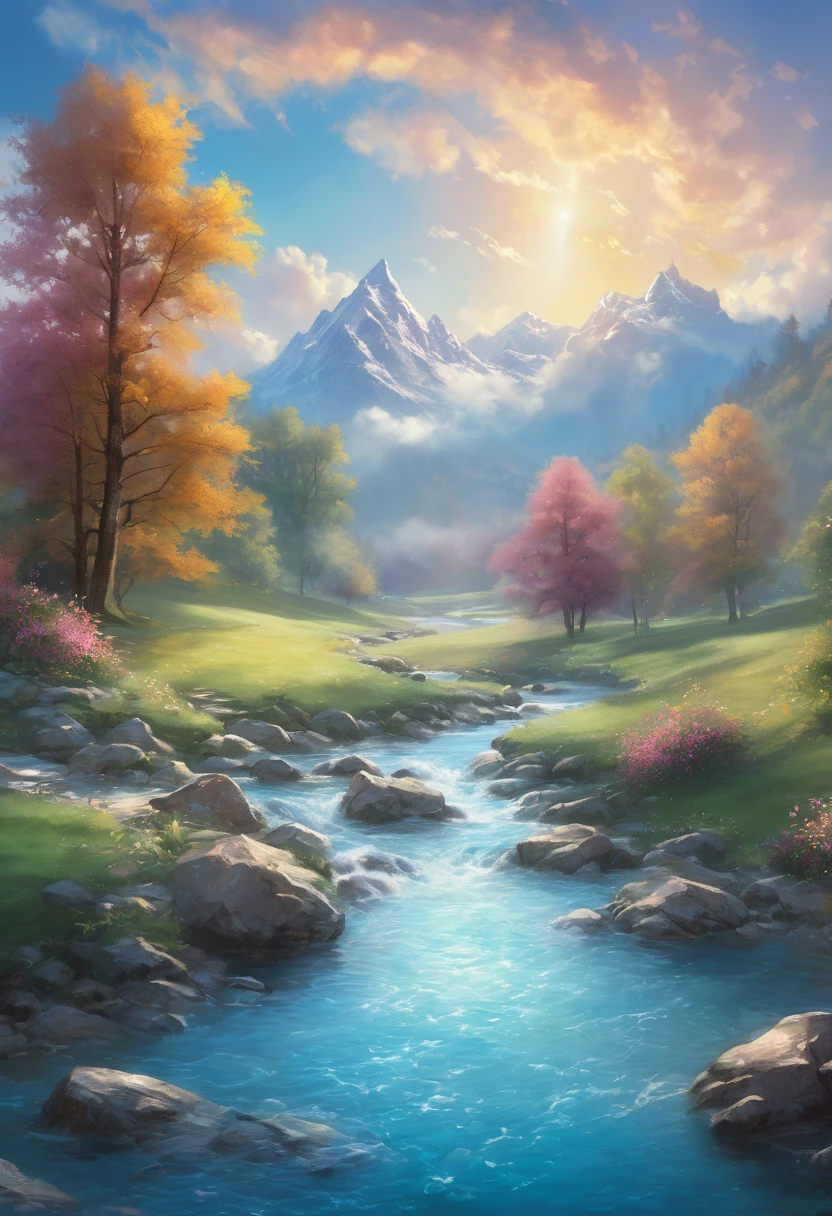 (magical pretty Sky blue stream overlay scene), (Sky), (cloud), Soft lighting, Clean background, beautiful Sky scenery, masterpiece, high quality, Beautiful Graphics, High Detail,Illustrated by Thomas Kinkade, Art Station, Clear focus, Inspiring 8K Wallpapers,