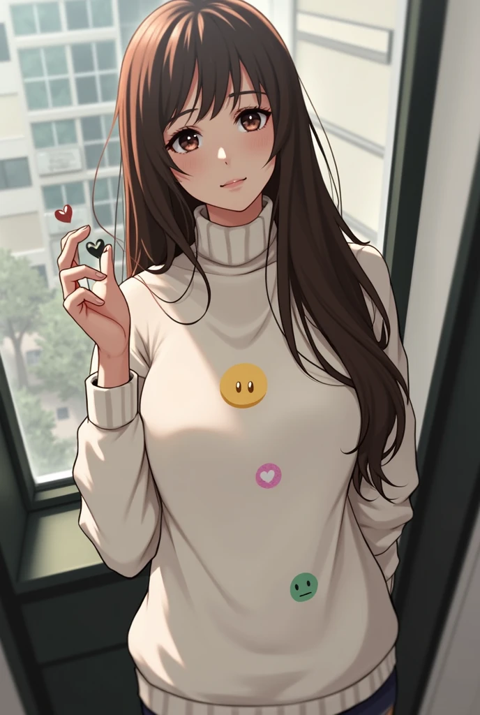 Best, masterpiece, Kerry Lightmesh, Solitary, 1 Girl, dark eyes, White Turtleneck Sweater, (Red Cliff: 0.6), Light red hair, sticker, Emoticons, Lovely, White background, ((Cook))