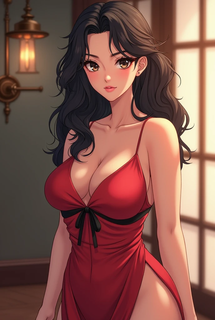 Woman in mid 40s fortis. was a rare big-tits Japanese beauty, her beautiful almond eyes, small nose, and thin lips compliments her scholarly beauty. Her figure is 34 D cups - 28 inches waist and a mature full 38 inches ass cheeks.
Anime style.