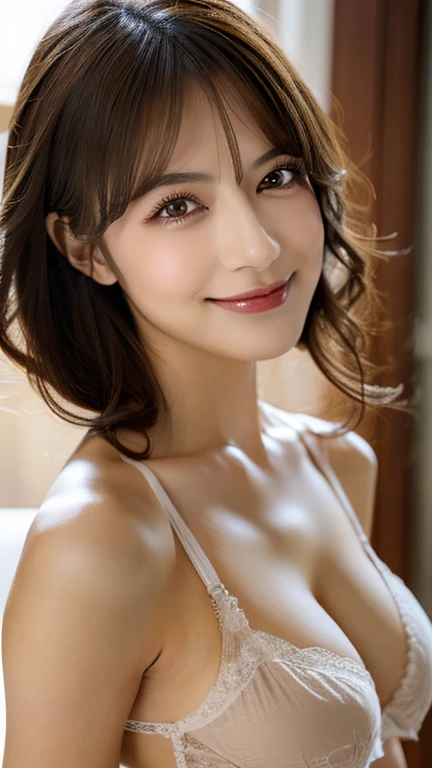 Realistic,( High resolution:1.3),(Perfect Anatomy) High resolution,8k,1. Woman with perfect body, Highly detailed face and eye,Random Hairstyles,Sexy Lingerie,string, (Beautiful Face),Age 20,Small breasts 、Random sexy poses,Butt,close ~ eye、smile