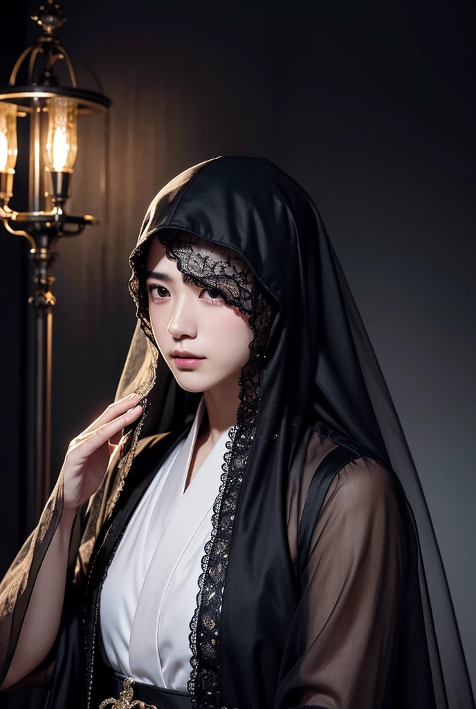 male,veil covering eyes,male生,HDR,High degree of completeness,Chiaroscuro,strong,sacred,Noble and elegant,handsome guy,Dress with many details