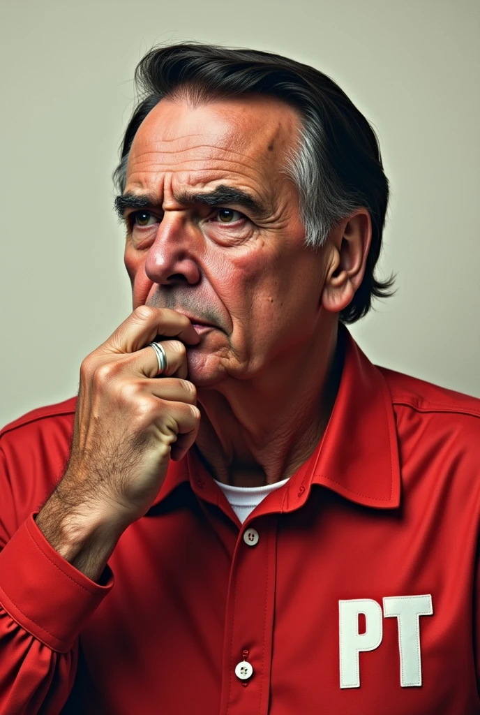 Former president Jair Messias Bolsonaro wearing PT party clothing