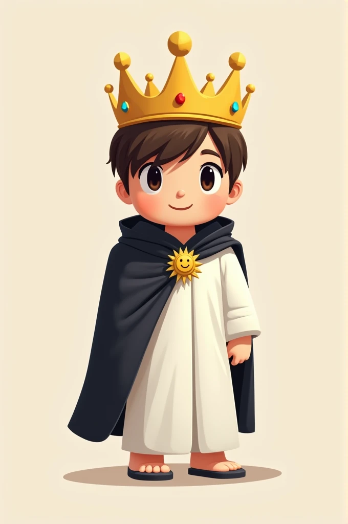 character with crown white clothes with a small cape personalized with black sun with head and neck cartoon style Minecraft