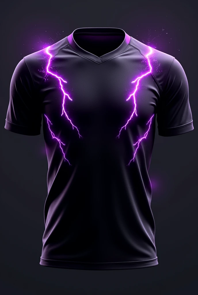 Create a front and back team jersey with a predominantly black color and purple lightning bolts 