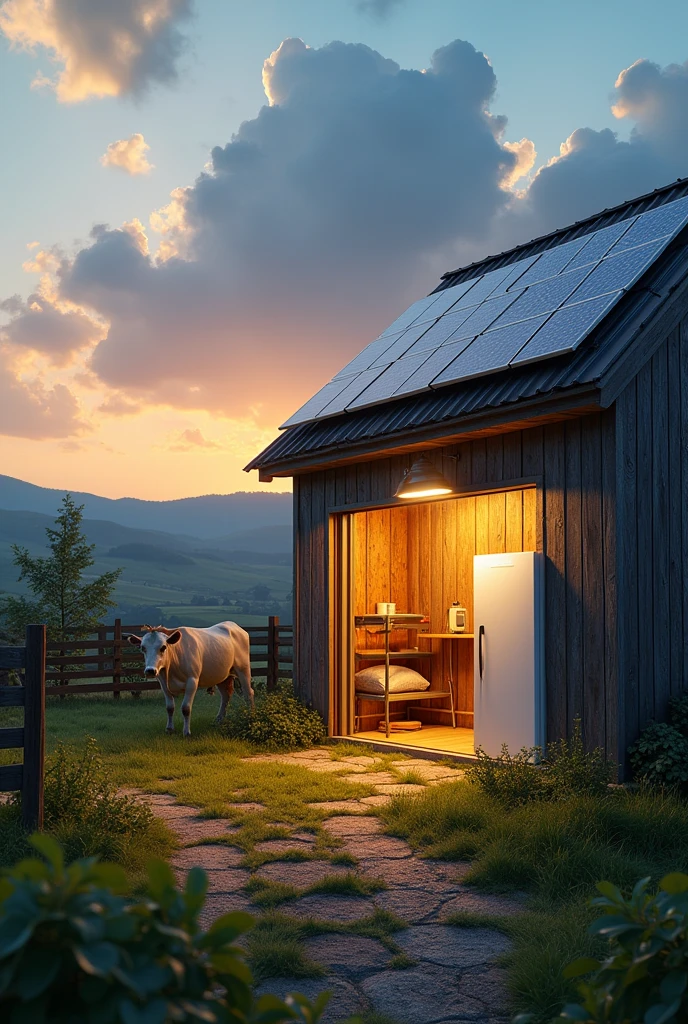 Solar-powered stable lighting and dairy refrigeration