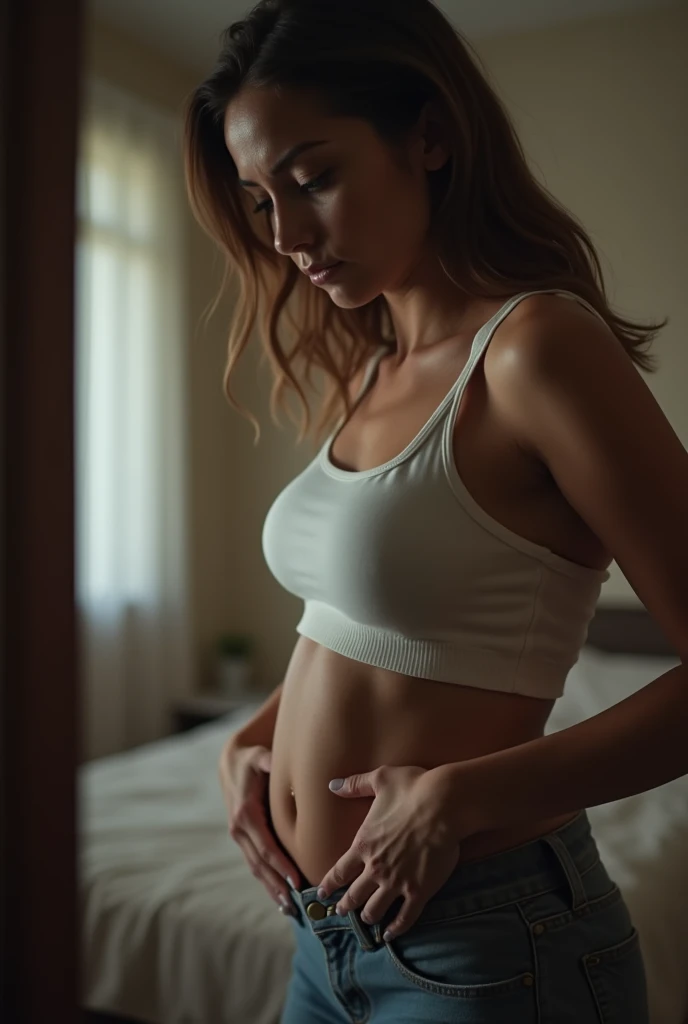 sucking in your belly to hide that you've gained weight