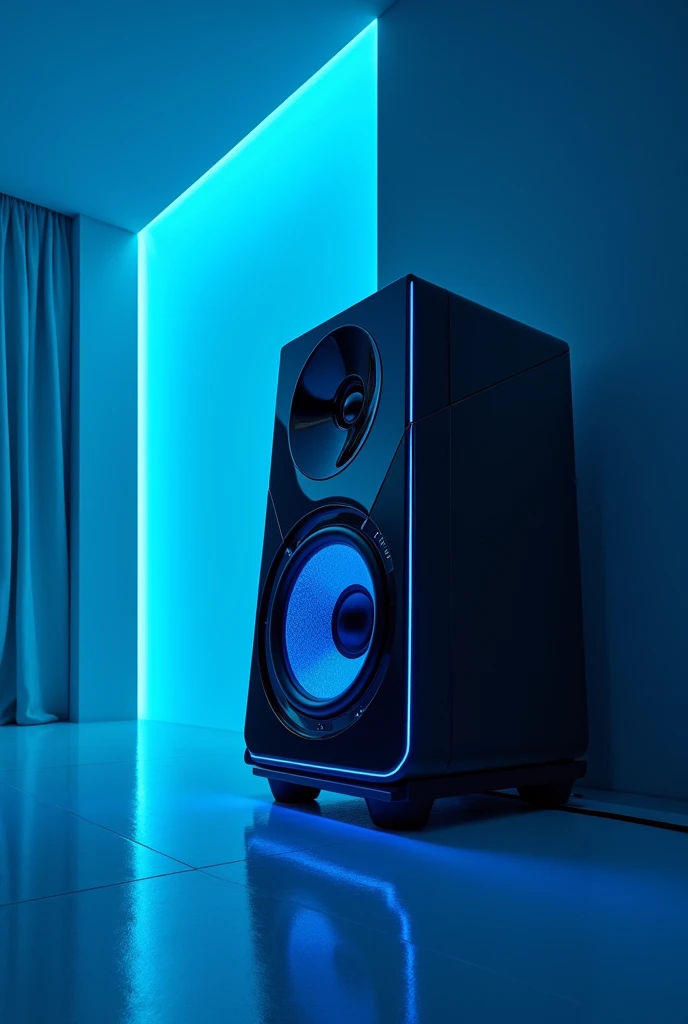 surround sound, immersive sound, powerful sound, bass impact, blue color, sound effect,Don't put people and robots in the picture
