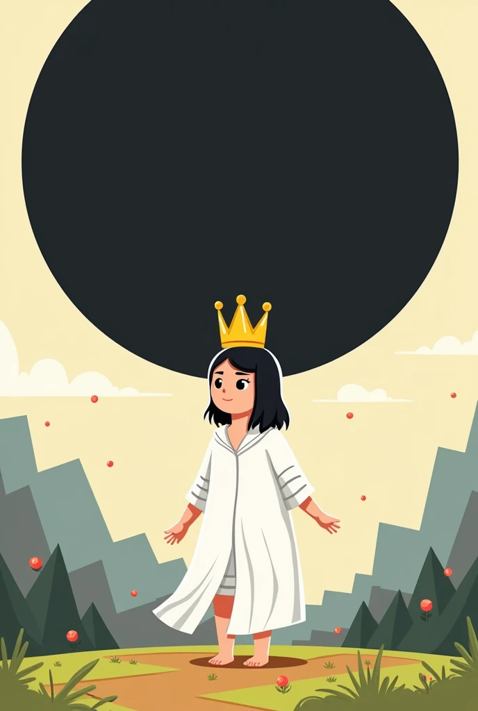 with crown white clothes with a small with black sun with cartoon style Minecraft