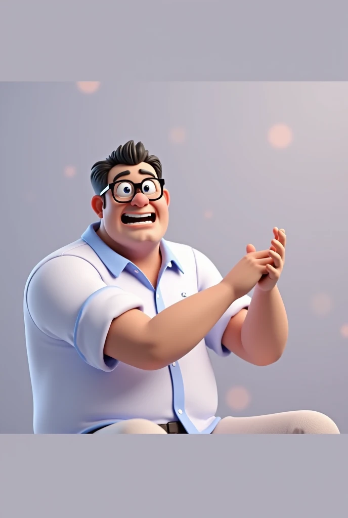 Cartoon character of a man in black glasses and blue shirt, an animated character, stylized character, animation style rendering, 3d stylized, Arnold Maya rendering, Stylized 3D rendering, toon render screenshot, 3d character, 3d character, Stylized 3D rendering, 3D character rendering, cartoon character, Personagem de close up, character posing, (Pixar-style) (master part:1.2) (bokeh) (best qualityer) (skin detailed) (detailed texture) (8k) (Argilla) (cinematic lighting) (sharp focus，Sit down and lift your upper body