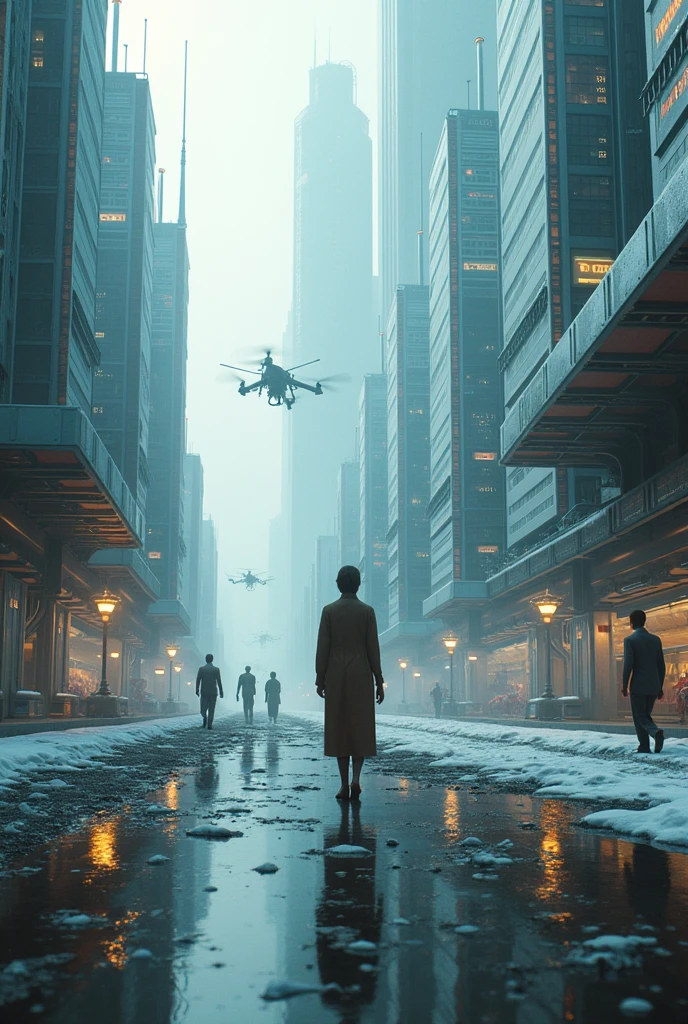 Envision a world where AI governs every aspect of life, from the microscopic nanobots that maintain human health to the colossal supercomputers that make global decisions. Cities are sleek and efficient, with autonomous vehicles gliding silently through streets while towering AI-controlled drones monitor everything from the skies. Humanity has become symbiotic with machines, but the cost is a loss of autonomy, with algorithms dictating daily routines, relationships, and even emotions.