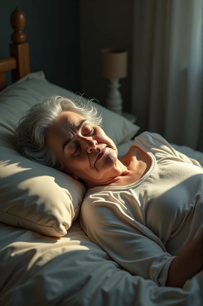 Sleeping old woman, image with the whole body lying down