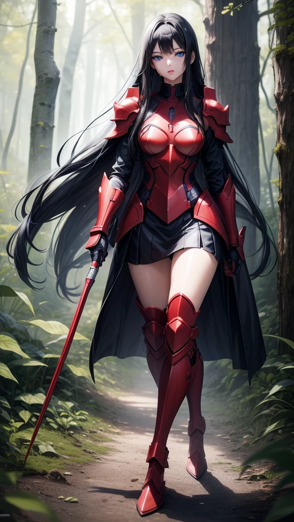 アニメ,{red full body armor 1.6 detailed}, 1 girl, {face perfect}, {long black hair}, {blue colored eyes}, {asymmetrical eyes}, {perfect nose}, {red lips}, {full body 5.0}, {walking in a forest}
{8k image}, {128k ultra resolution}, {ultra quality 128k}, {128k high quality sharpness}