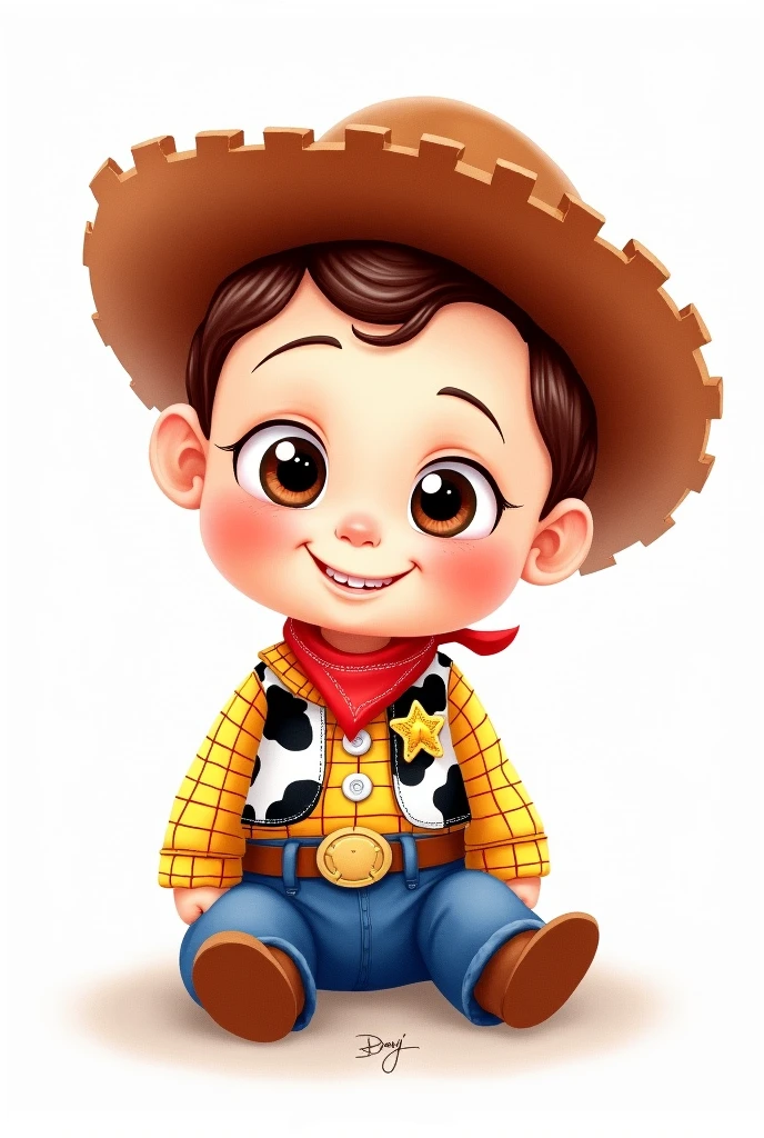 Woody character from Toy Story, super cute baby version, watercolor drawing without background