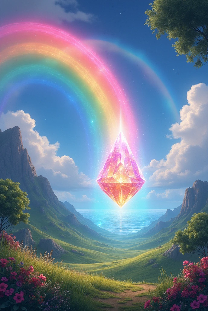 showcase with a rainbow and at the end of the rainbow, a great jewel