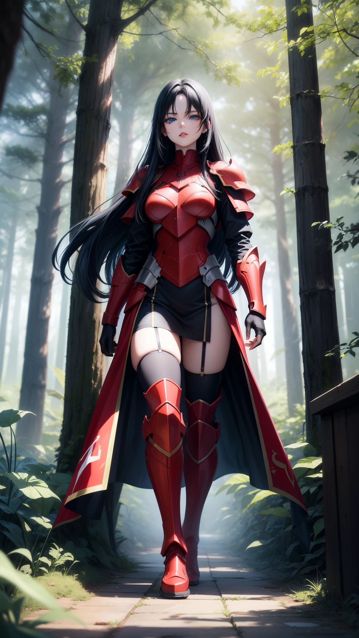 アニメ,{red full body armor 1.6 detailed}, 1 girl, {face perfect}, {long black hair}, {blue colored eyes}, {asymmetrical eyes}, {perfect nose}, {red lips}, {full body 5.0}, {walking in a forest}
{8k image}, {128k ultra resolution}, {ultra quality 128k}, {128k high quality sharpness}
