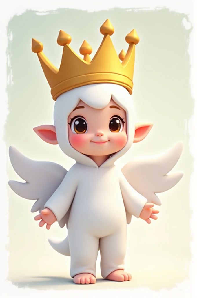 character in a white outfit with a golden crown Cartoon style Minecraft white border