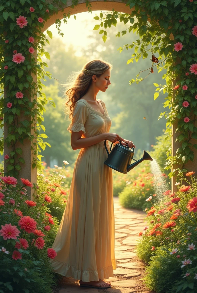 Woman watering the garden