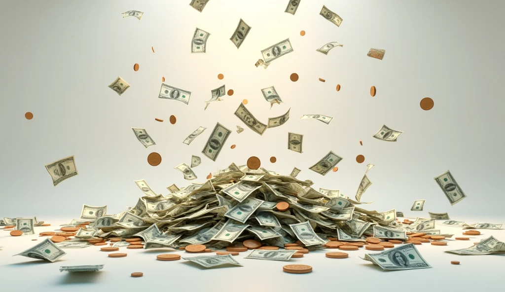 Money on the floor scattering piles