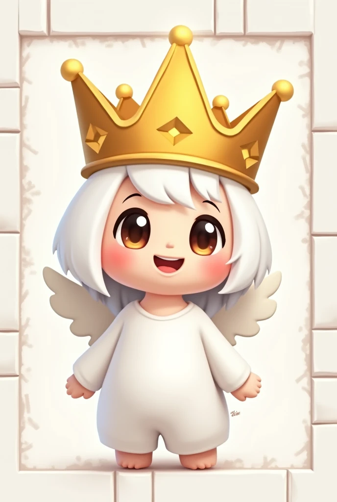 character in a white outfit with a golden crown Cartoon style Minecraft white border