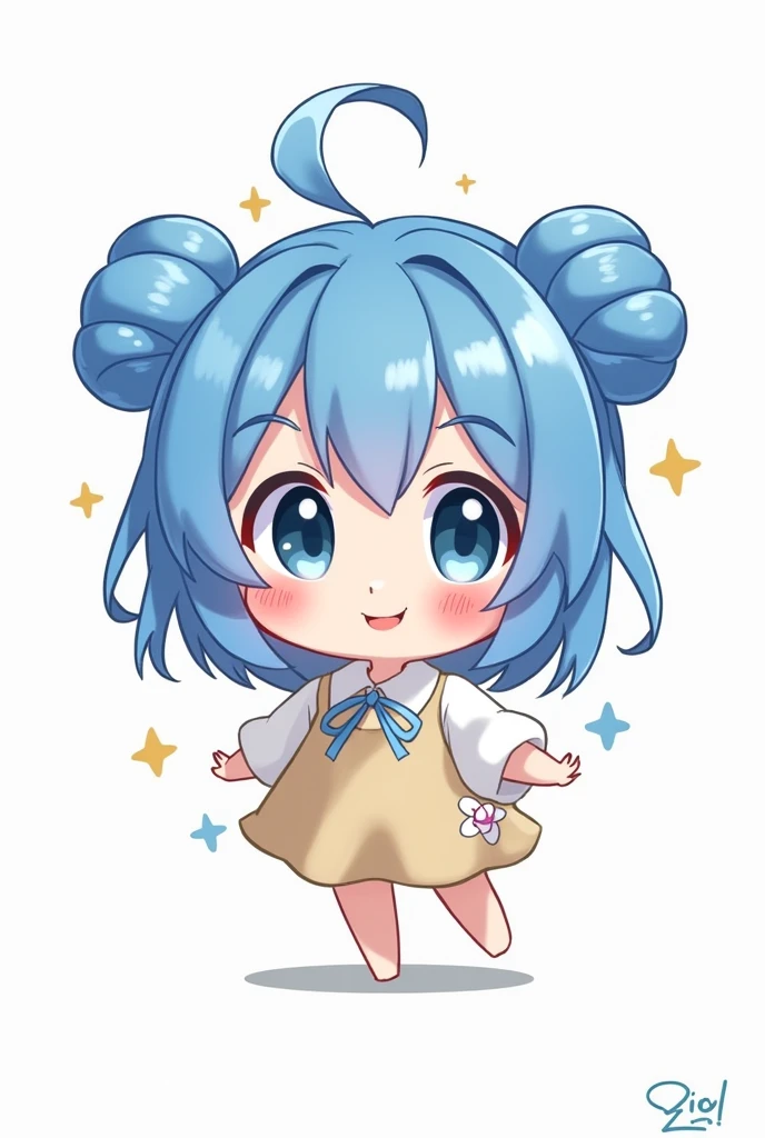 Blue anime girl smiling chibi